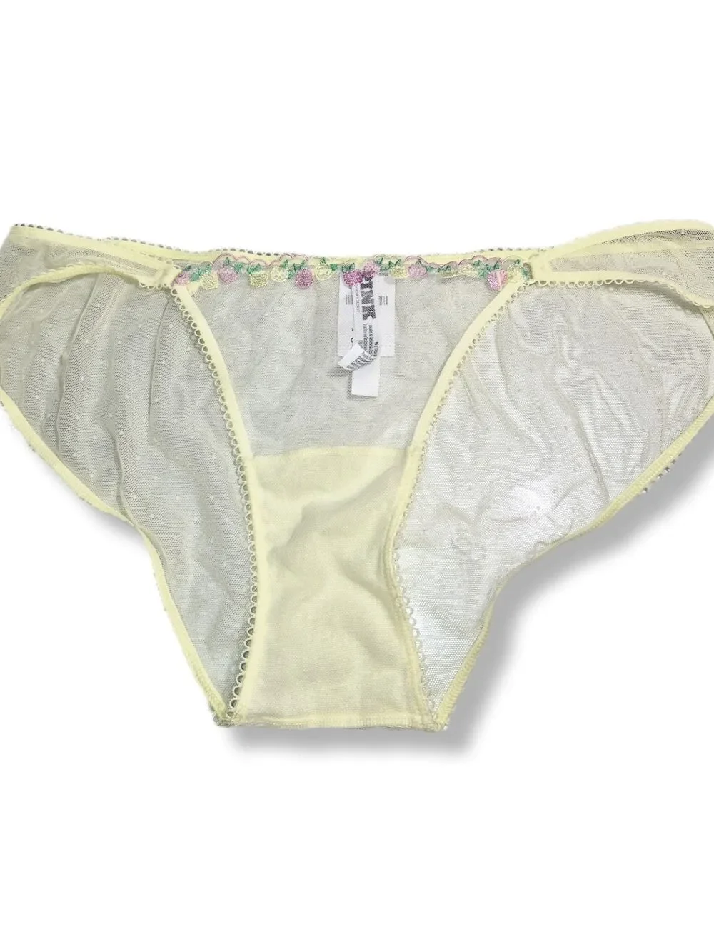 Victoria's Secret Pale Yellow Sheer Bikini Panty with Floral Embroidery